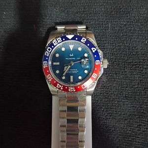 Blue and Red Men's Stainless Steel GMT Watch